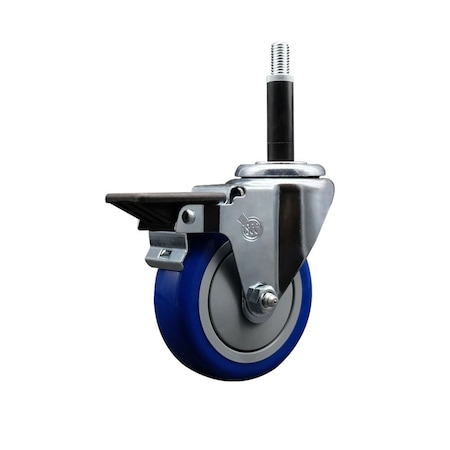 Service Caster 4'' Blue Poly Swivel 3/4'' Expanding Stem Caster with Brake SCC-EX20S414-PPUB-BLUE-PLB-34